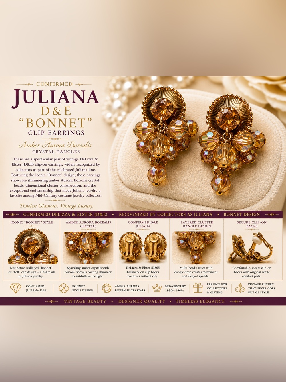 D & E Juliana Amber Crystal Cluster Dangle Earrings